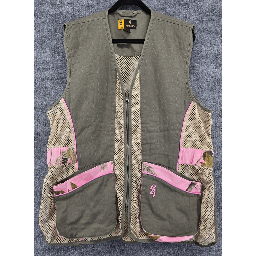 Browning Hunting Vest Women OS Green Pink Mesh Camo Pockets 30506726 Shooting